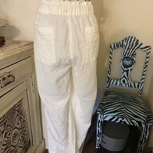 Madewell White Wide-Leg Elastic-Waist Pants